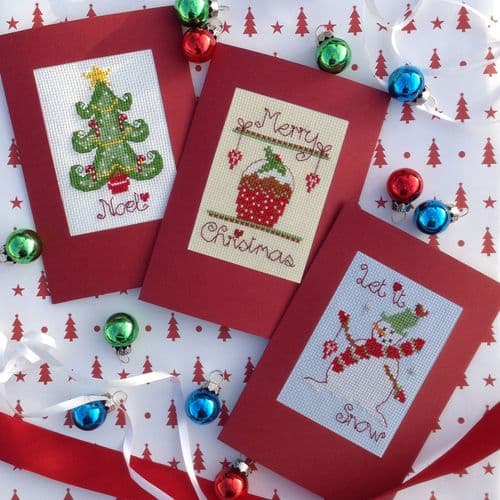 Tree, Cake, Snowman Cards printed cross stitch chart by Nia Cross Stitch